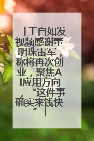 王自如发视频感谢董明珠雷军，称将再次创业，聚焦AI应用方向，“这件事确实来钱快”