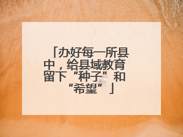 办好每一所县中，给县域教育留下“种子”和“希望”