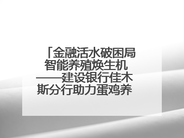 金融活水破困局 智能养殖焕生机——建设银行佳木斯分行助力蛋鸡养殖突围